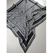Miorel Scarfs Harf Tema Çift Taraflı Vual İpek Eşarp Silk Scarf Hijab Aksesuar Fular Siyah