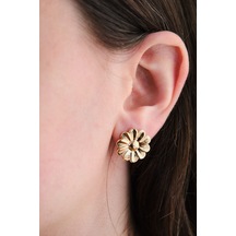 Gold Mini Papatya Küpe Renkli