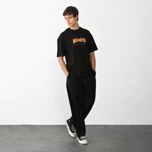Modi Green Baskılı Unisex Siyah Retro Futurist Desen Oversize Tişört