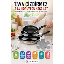 3'lü Gri Tava Çizdirmez Keçe Koruyucu 33 Cm Tava Tencere Ayırıcı Çizik Önleyici Organizer Set