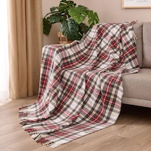 Soft Sim İp Detaylı Skoç Koltuk Şalı - Kırmızı - 130x170 Cm Renkli