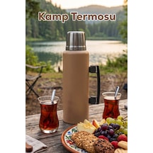 Porsima 2085-2 Çift Katmanlı Paslanmaz Çelik Termos Kulplu Termos Matara 1,5lt Kahve Kahverengi