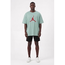 Lixa Günlük Spor Tişört Air Jordan Su Yeşili Kırmızı Baskı Oversize 142582 SİYAH