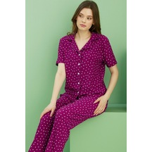 Siyah İnci Bürümcük Krınkıl Kumaş Örme Düğmeli Pijama Takım25118555 Çok Renkli