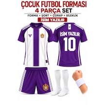Yenteks İsim Yazılır Çocuk Futbol Forması Mor Beyaz Özel Tasarım 4 Parça Forma+şort+çorap+bileklik Mor - Beyaz