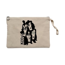 Kiss Cartoon Face Krem Clutch Astarlı Cüzdan / El Çantası Krem