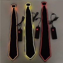 Turuncu Led Işıklı Kravat Siyah Parti Kravatı Floresan Işık Glow Siyah