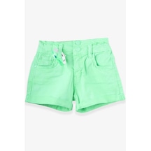 Kız Çocuk Gabardin Şort Bileklikli Neon Yeşil (3-8 Yaş) Yeşil