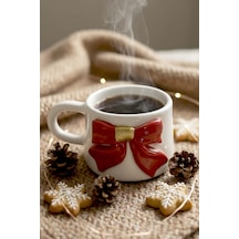 Rivaistanbul Kurdele Amore 24 K Altın Süslemeli El Yapımı Yılbaşı Hediyesi Seramik Double Kahve Fincanı, Mug, Kupa Kırmızı