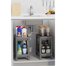 2 Katlı Tekerlekli Düzenleyici Raf Mutfak Tezgah & Evye Altı Dolap İçi Organizer, Banyo Deterjanlık Ve Şampuanlık, Çok Amaçlı Taşınabilir Sebzelik, Modern Dekoratif Mutfak Raf Ünitesi Gri