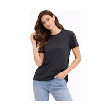 Wear Vexel Kadın Bisiklet Yaka Yazlık Kısa Kol Düz Tişört Regular Kalıp T-shirt - Füme Çok Renkli