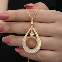 925 Ayar Gümüş Gold Kaplama Damla Çeyrek Altın Çerçevesi Kolye Renkli 65346183