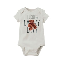 Babylimon Organik Baskılı Pamuklu Unisex Bebek Body Beyaz - 132207542 Beyaz