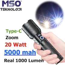 Mso Profesyonel 20watt 5000mah Powerbank Type-c Led Fener Siyah