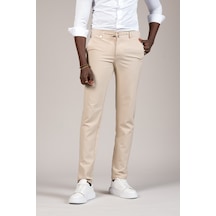Perpant Slimfit İnce Çizgili Beli İplikli Ve Lastikli Likralı Yazlık Jogger Pantolon Krem