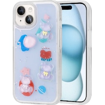 Apple Uyumlu iPhone 15 Kabartma Figürlü Parlak Klfs Minimini Silikon Kılıf-mor Mor