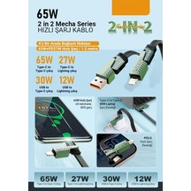 2 İn 2 65w Usb Type-c Ve Lighting İle Uyumlu Örgülü Şarj Ve Data Kablosu - 1.5m Siyah Az-b10th Car Play Destekler