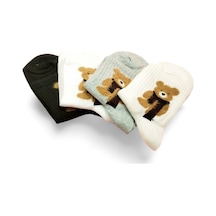 Peluş Ayıcık İşlemeli Kadın Soket Çorap 4 Çift Çok Renkli