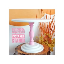 Pasta Standı Ahşap Ayaklı Katlı Sunum Servis Standı Pasta Kek Standı Düzenleyici Beyaz Ortası Pembe