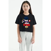 Unisex Bisiklet Yaka Kısa Kol Baskılı Çocuk T-shirt - Siyah Çok Renkli