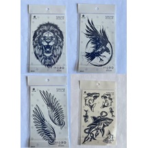 Aslan Karga 4 Adet Birden 3 Hafta Kalıcı Geçici Yapıştırma Dövme 18x11 Cm