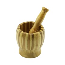 Ahşap Bambu - Çizgili Havan Sarımsak Dövecek Ç: 9.5cm--d: 6.6cm--y:10.5cm Fileli Ambalaj