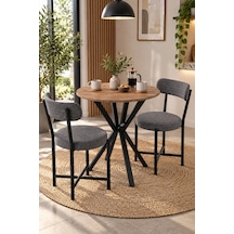 Sulorahome Masa Ve 2 Adet Keten Sandalye Seti 70 Cm Gri