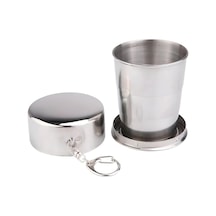 Katlanır Paslanmaz Çelik 150 Ml Mini Bardak Taşınabilir Kapaklı Kamp Seyahat Outdoor Anahtarlık Açık Beyaz