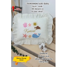 Gros Shop Müslin Yeni Doğan 4katlı Organik %100pamuk Kişiye Özgü Nakışlı Hastane Çıkış Seti Okyanus Model-2 Ekru-3