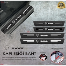 Peugeot 3008 Logolu Karbon Kapı Eşiği Koruyucu Suni Deri 4'lü Set
