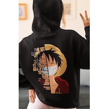 Sevbano Monkey D. Luffy One Piece Anime Sırt Baskılı Unisex Oversize Peny Siyah