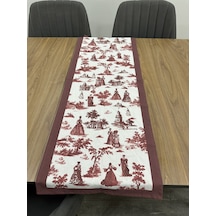 Toile De Jouy Paris Runner 40x110 Cm %100 Pamuk Dijital Baskılı Masa Örtüsü Klasik Fransız Tarzı Masa Dekoru - Zt700 Kırmızı
