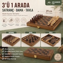 Lüks Ahşap 3ü 1 Arada Satranç Dama Tavla Seti Katlanabilir Kilitli Oyun & Eğlence Takımı 29 Cm