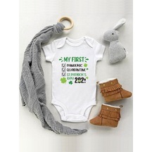 Tuğbababy Baby My Fırst Pandemıc 2021 Desenli Organik Body Kız Erkek Beyaz