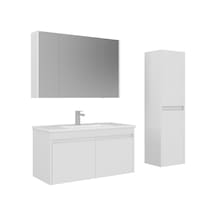 Orka Arno 100 Cm Parlak Beyaz Kapaklı Banyo Dolabı Takımı Ve Boy Dolabı Beyaz