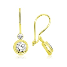 Gümüş Gold Sallantılı Tek Taş Küpe Gümüş