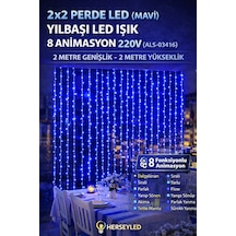 2x2 Perde Led Mavi Yılbaşı Led Işık 8 Animasyon 220v Mavi