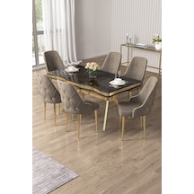 Canisa Vae Serisi 90x160 Lak Panel Antrasit Ironi Gold Ayak Masa Takımı 6 Cappucino Sandalye Antrasit İroni Masa Capucino Sandalye Ayaklar Gold