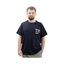 Mode Xl Büyük Beden Erkek Tişört Baskılı Pamuklu Bisiklet Yaka T-shirt Touch U24067 Lacivert Lacivert
