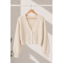 Flex Fashıon Kadın Trend Crop Popüler Örgülü Kısa Triko Hırka Taş Rengi - 736030025 Taş Rengi - 736030025 Taş Rengi