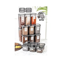 Meleni Home 18'li Multi Set Elisa Etiketli Kare Erzak Saklama Kabı Seti Antrasit 6x 0,50 Lt-1,10 Lt -1,70 Lt Çok Renkli