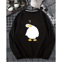 Hunors Sportswear & Company Ördek Baskılı Unisex Model Pamuklu Kapüşonlu Sweatshirt SIYAH