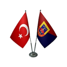 Masa Üstü Jandarma Bayrağı Türk Bayrağı İkili Krom Direk Masa Bay