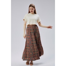 Bw Best Woman Viskon Kumaş 8 Parça Uzun Kadın Etek- Turuncu Desenli Çok Renkli