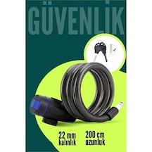 Zenvac 22mm Çelik Halatlı Bisiklet Kilidi - 200cm Anahtarlı Scoooter Motosiklet Kilidi 722487 Zenvac29