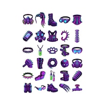 30 Adet Siber Gotik Neon Sticker Seti - Laptop Kılıf Ve Matara Çok Renkli