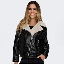 Only Bayan Deri Görünümlü Biker Ceket Mont 15298636 Siyah