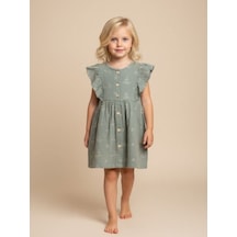 Zekids Kız Çocuk Müslin Kumaş Elbise-17232 Yeşil