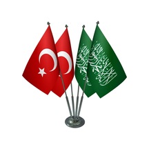 Masa Üstü Yeşil Kelimei Tevhid Sancağı Türk Bayrağı Dörtlü Krom D
