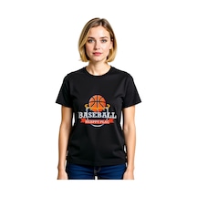 Paybuy Kadın Basketbol Baskılı Günlük Tişört Yuvarlak Yaka Kısa Kol %100 Siyah